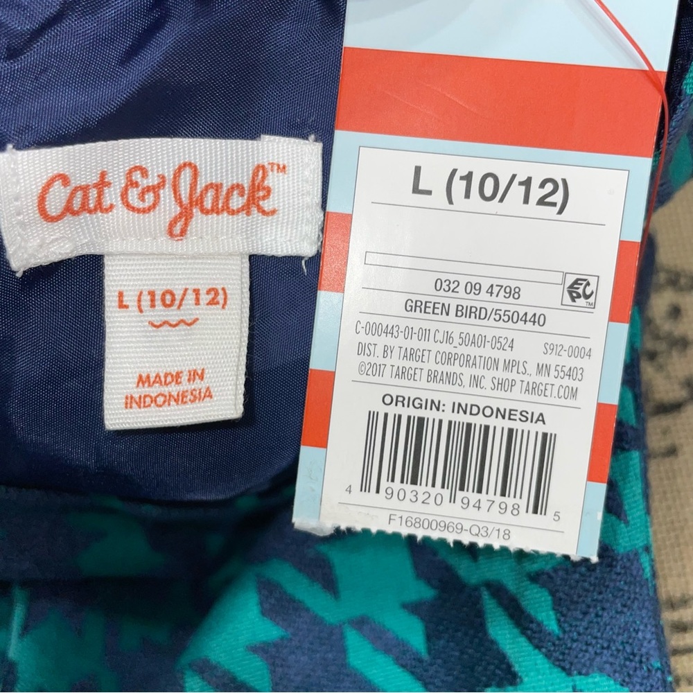 Cat & Jack NWT! Girl Green Bird/Navy Holiday Dress Size L - Picture 6 of 14
